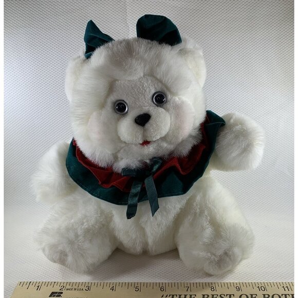 Vintage Dan Dee Holiday White Plush Teddy Bear 10" Christmas Ruffles Bow Stuffed - Picture 9 of 10